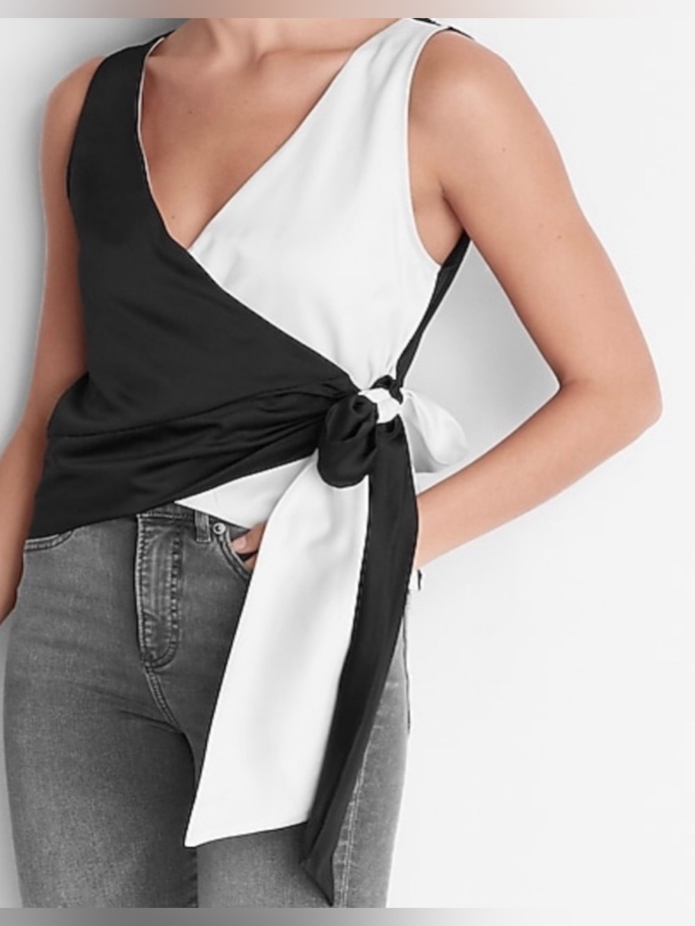 NWT Express Edition Satin Color Block Wrap Front Tie Tank Top XS Limited Edition